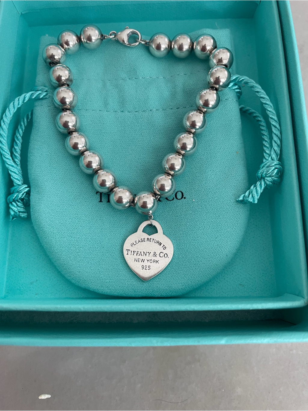 Tiffany & Co. Sterling Silver Bead Bracelet With Heart Tag - Silver